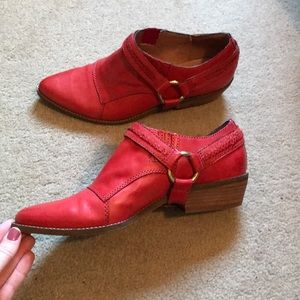 Red leather booties